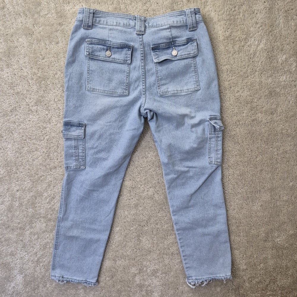Kancan High Rise Cargo Jeans 7/27 Light Wash Blue Actual 30 Slim Straight Ankle - Picture 13 of 14